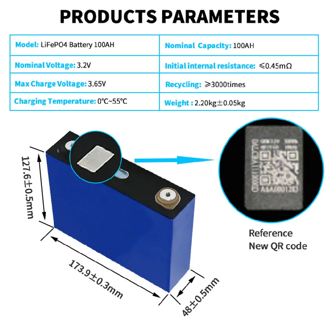 Prismatic LiFePO4 Battery Cells 3.2V 100ah Lithium Ion Battery Li Ion Battery Cells for Energy Storage and EV Forklift, Walkie, Tractor, Ecars